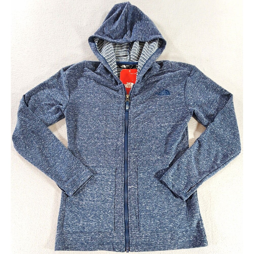 The North Face Girls Blue Striped Full Zip Hooded Jacket w/ Pockets 10-12